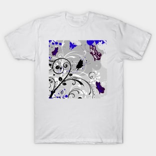 Floral Art Blue Grey Butterfly T-Shirt